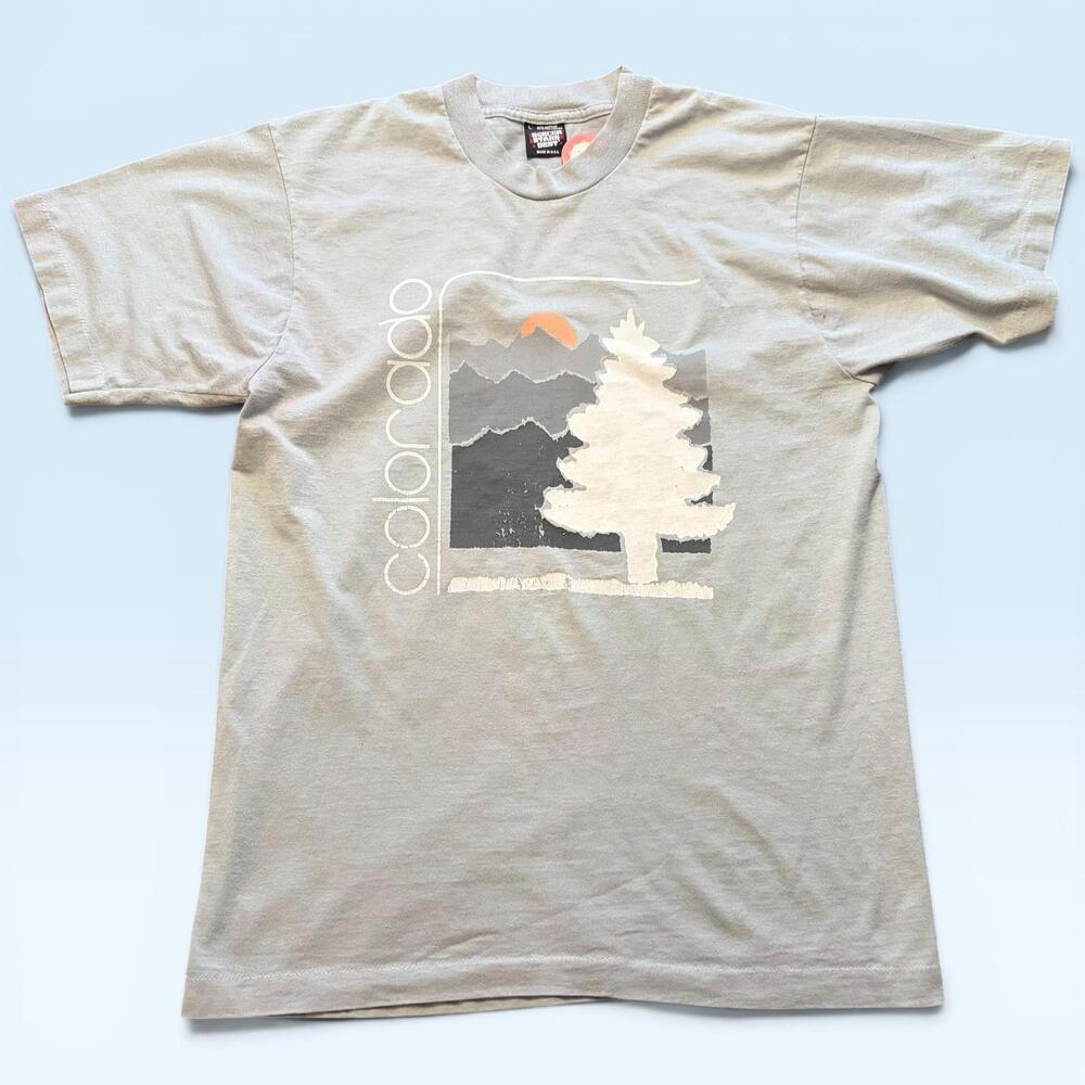 Vintage Colorado Shirt Mens Large Gray Tree Mountain Tee T-Shirt Screen Stars